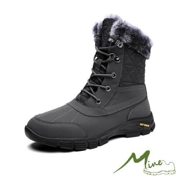 【MINE】雪靴 休閒雪靴保暖機能防潑水時尚拼接休閒雪靴 - 男鞋 灰