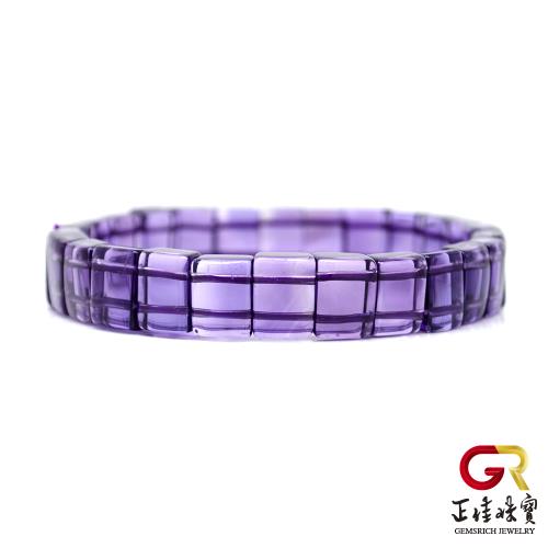 【正佳珠寶】紫水晶 冰質方牌紫晶手排 7x10mm 紫水晶手排(智慧能量寶石)                  
