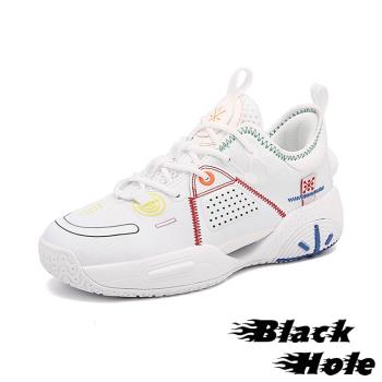 【BLACK HOLE】籃球鞋 運動籃球鞋/超彈力潮流圖騰拼接個性運動籃球鞋- 男鞋 白