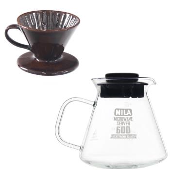 【MILA】日本製 織部燒 咖啡濾杯01-琥珀飴釉(附MILA耐熱玻璃壺600ml)