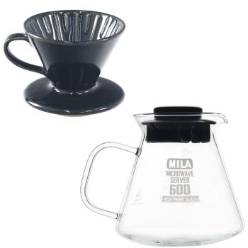 【MILA】日本製 織部燒 咖啡濾杯01-清海風琉璃(附MILA耐熱玻璃壺600ml)