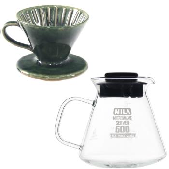 【MILA】日本製 織部燒 咖啡濾杯01-匠織部釉(附MILA耐熱玻璃壺600ml)