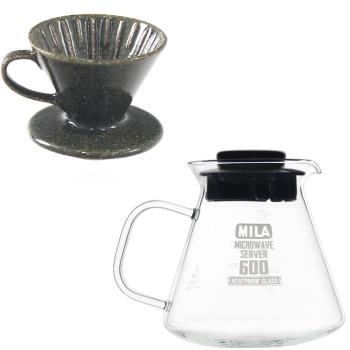 【MILA】日本製 織部燒 咖啡濾杯01-鐵織部釉(附MILA耐熱玻璃壺600ml)