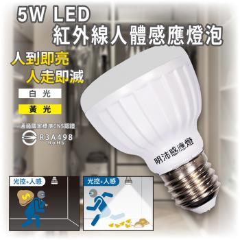 ［明沛］5W LED紅外線人體感應燈泡(E27銅頭型)-E27螺旋銅頭設計 旋上即用-白光 黃光可選-MP4855