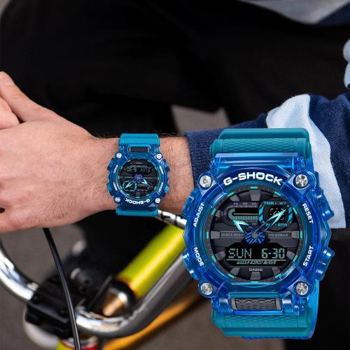 CASIO 卡西歐 G-SHOCK 炫彩音浪 工業風雙顯手錶-科技藍 (GA-900SKL-2A)
