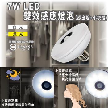 ［明沛］7W LED雙效感應燈泡(感應燈+小夜燈)(E27銅頭型)-E27螺旋銅頭設計 旋上即用-白光 黃光可選-MP6774