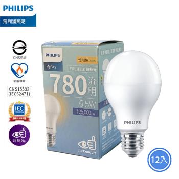 12入球泡 Philips 超極光 LED6.5W 白/自然光/黃光