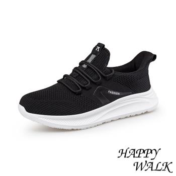 【HAPPY WALK】健步鞋 休閒健步鞋 /寬楦舒適透氣飛織拼接休閒健步鞋 黑
