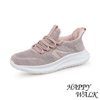 【HAPPY WALK】健步鞋 休閒健步鞋 /寬楦舒適透氣飛織拼接休閒健步鞋 粉