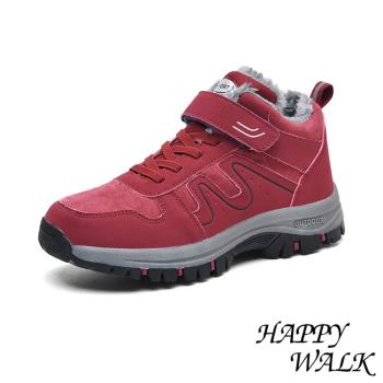 【HAPPY WALK】健步鞋 休閒健步鞋 /輕量保暖機能流線拼接造型魔鬼粘休閒健步鞋 紅