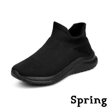 【SPRING】休閒鞋 襪套休閒鞋 /超輕量加絨保暖飛織襪套休閒鞋 黑