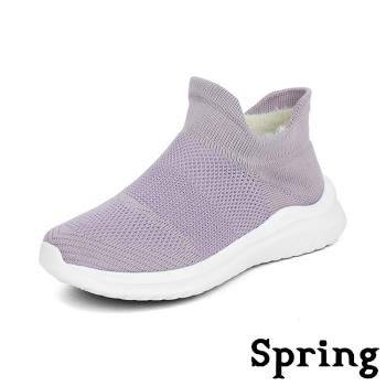 【SPRING】休閒鞋 襪套休閒鞋 /超輕量加絨保暖飛織襪套休閒鞋 紫