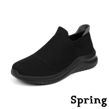 【SPRING】運動鞋 休閒運動鞋 /超輕量撞色飛織襪套設計休閒運動鞋 黑
