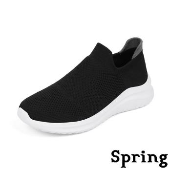 【SPRING】運動鞋 休閒運動鞋 /超輕量撞色飛織襪套設計休閒運動鞋 黑白