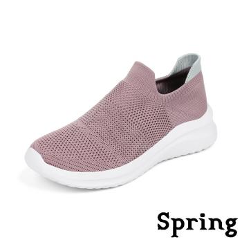【SPRING】運動鞋 休閒運動鞋 /超輕量撞色飛織襪套設計休閒運動鞋 粉