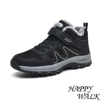 【HAPPY WALK】健步鞋 休閒健步鞋 /輕量保暖機能流線拼接造型魔鬼粘休閒健步鞋 -男鞋 黑