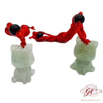 【肌容雪】天然緬甸A貨綠飄花翡翠招財貓吊飾 (款) 編號94