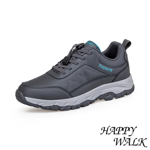 【HAPPY WALK】健步鞋 休閒健步鞋 /防潑水機能舒適寬楦便利束繩繫帶休閒健步鞋 -男鞋 灰
