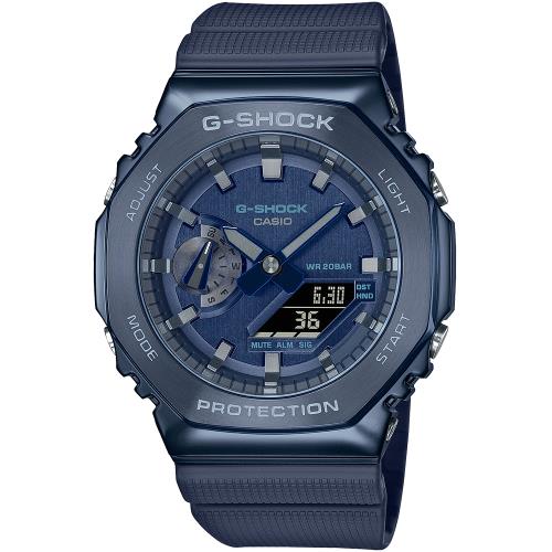 CASIO G-SHOCK 金屬八角農家橡樹雙顯腕錶/藍/GM-2100N-2A