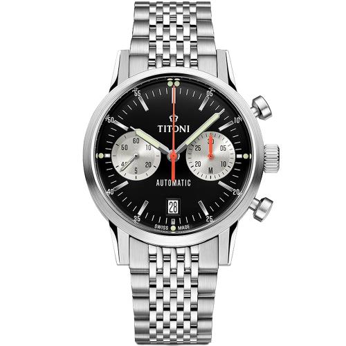 TITONI 梅花錶 傳承系列 CAFE RACER 熊貓錶 計時機械錶 (94020 S-681)