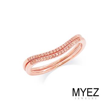 MYEZ 天然粉紅鑽創意拼接設計不勾紗18K金鑽戒女戒線戒 千面女郎