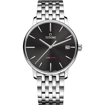 TITONI 梅花錶 LINE1919 百年紀念 T10 機械錶-炭黑x銀/40mm (83919 S-576)