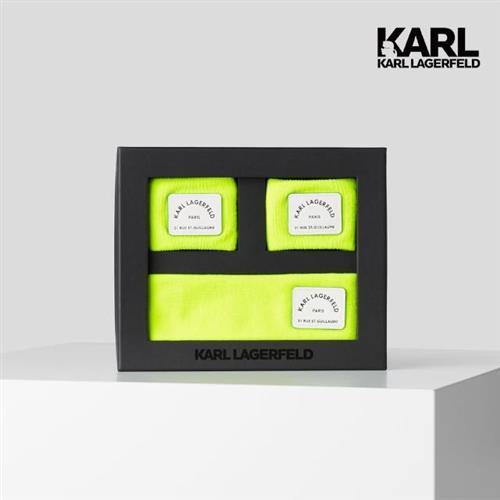 【KARL LAGERFELD 卡爾】KARL地址LOGO頭帶護腕組-黃(原廠公司貨)