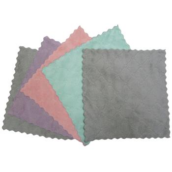 月陽超值5入23X23雙面加厚超細纖維珊瑚絨雙層不卡油抹布洗碗巾擦車巾(232305)