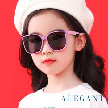 【ALEGANT】童樂時尚鸚鵡粉兒童專用輕量矽膠彈性太陽眼鏡│UV400方框偏光墨鏡