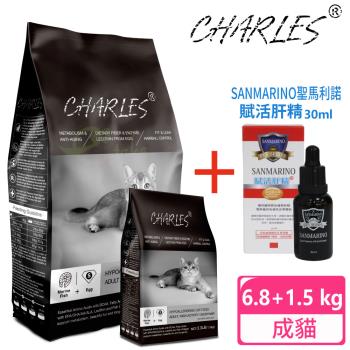 CHARLES 查爾斯 特惠組 低敏貓糧 活力體態貓 6.8kg+1.5kg+聖馬利諾 貓用賦活肝精 30ml