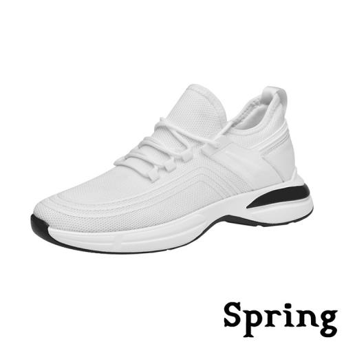 【SPRING】運動鞋 休閒運動鞋 /舒適透氣飛織網面內增高設計休閒運動鞋 -男鞋 白