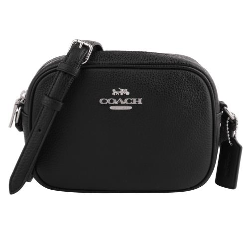 COACH 銀馬車鵝卵石皮革方型斜背相機包(黑)mini款