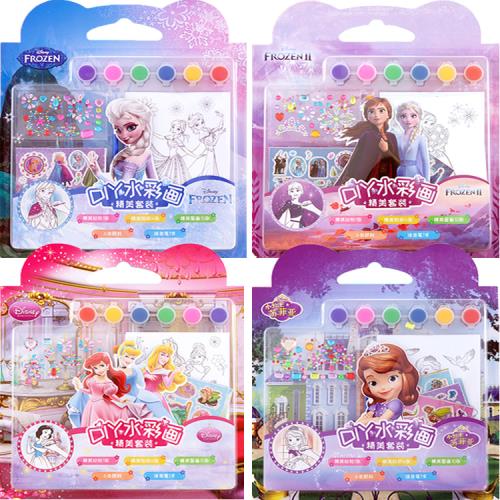 冰雪奇緣迪士尼公主蘇菲亞繪圖本塗鴉畫畫著色貼紙玩具組 7289063(平輸品)【卡通小物】