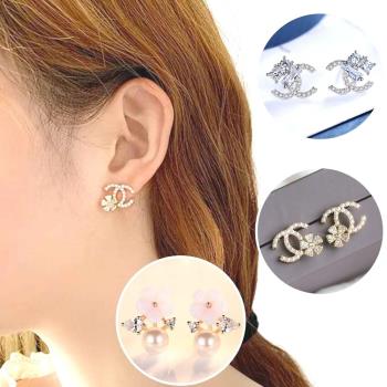 【Emi艾迷】優雅小香風格珍珠鋯石925銀針耳環多款選