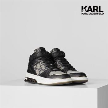 【KARL LAGERFELD 卡爾】monogram ELEKTRA JACQUARD 高筒運動鞋-黑(原廠公司貨)