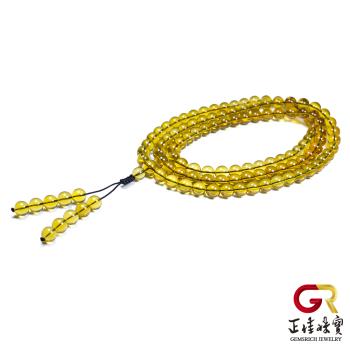 【正佳珠寶】琥珀藍珀 天然天藍金藍珀 7.8-8mm 超淨水藍珀轉運珠 108顆念珠