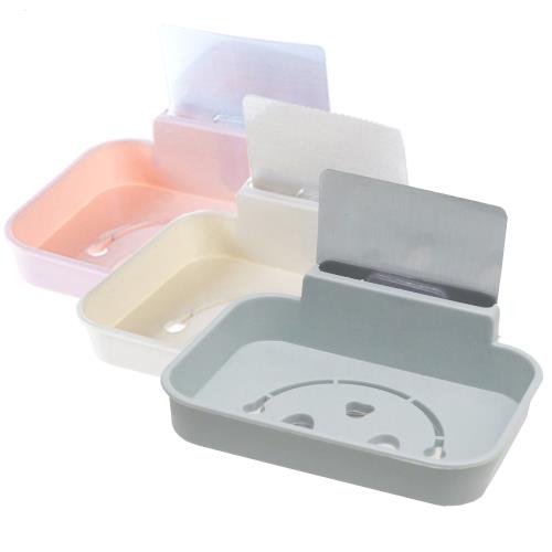 月陽超值3入笑臉型免釘免粘無痕瀝水肥皂架置物架(JQ2883)