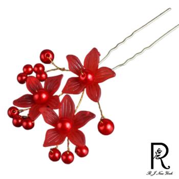 【RJ New York】夕色紅花珍珠微透U型插髮髻髮飾(2色可選)