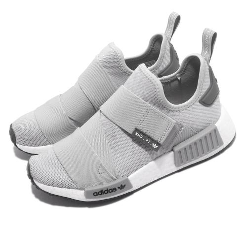 adidas 休閒鞋 NMD_R1 W Strap 女鞋 灰 白 BOOST 襪套 魔鬼氈 三葉草 愛迪達 GW9470 [ACS 跨運動]