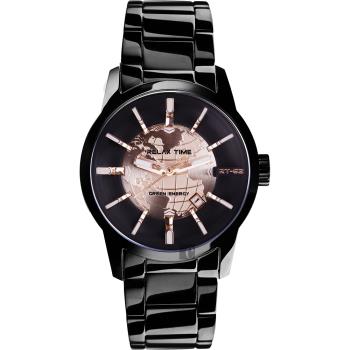 RELAX TIME RT62系列 人動電能地球腕錶-玫塊金x黑/45mm (RT-62-2)