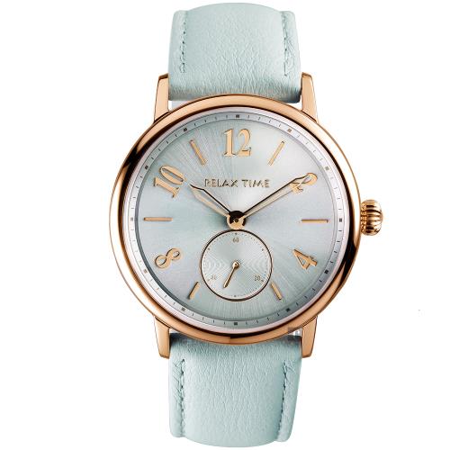 RELAX TIME Retro lady 復古甜美小秒針套錶-玫塊金框x藍灰38mm (RT-70-5)