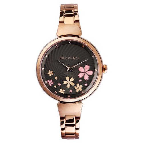 RELAX TIME RT66 綻放花漾女錶-黑x玫塊金/36mm (RT-66-5)