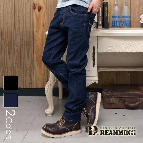 【Dreamming】簡約雙線原色伸縮小直筒牛仔褲(共二色)