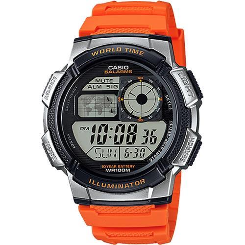 CASIO 卡西歐 10年電力手錶-橘 (AE-1000W-4B)