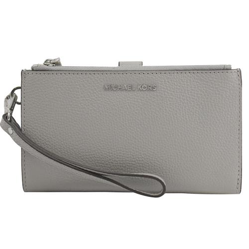 MICHAEL KORS JET SET 荔紋手提式雙拉鍊長夾.珍珠灰