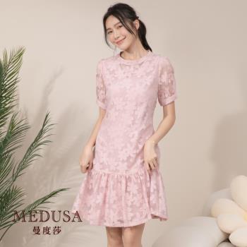 現貨【MEDUSA 曼度莎】粉紅花公主袖A字小禮服（M-XL）｜女裝 洋裝 嫘縈｜婚禮禮服