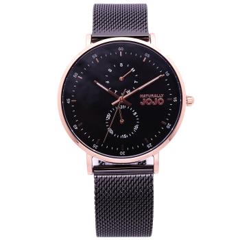 NATURALLY JOJO 簡約生活時尚米蘭風格腕錶-黑+玫瑰金-JO96953-88R