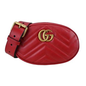 GUCCI GG Marmont 絎縫牛皮拉鍊腰包/腰包(紅色)