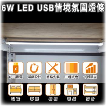 ［明沛］6W LED USB情境氛圍燈條-三種光色-十段調光-USB供電-磁吸設計-簡易安裝-兩段調光-書桌燈-宿舍燈-露營燈-臥室燈-MP7573