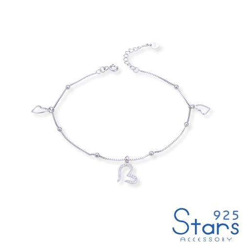 【925 STARS】純銀925微鑲美鑽愛心吊墜造型腳鍊 造型腳鍊 美鑽腳鍊